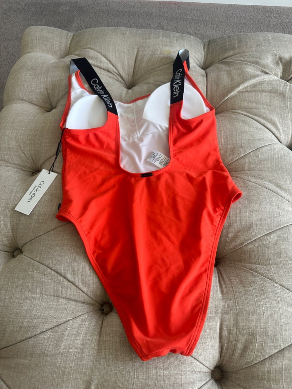 Calvin Klein Vibrant Orange-Red One-Piece Swimsuit - Picture 2 of 8